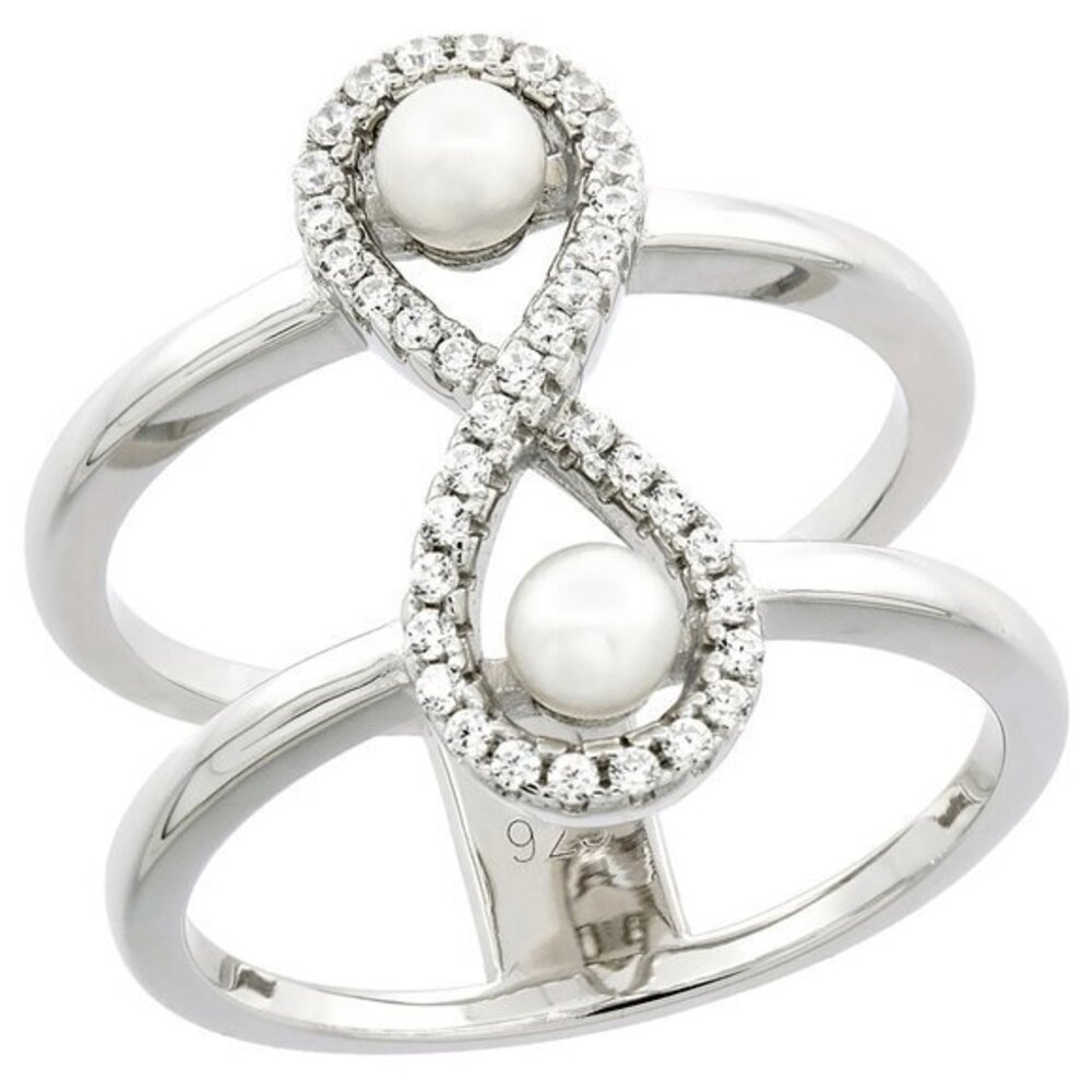 Sterling Silver 2 Pearl Infinity Ring for Women Cubic Zirconia Accent